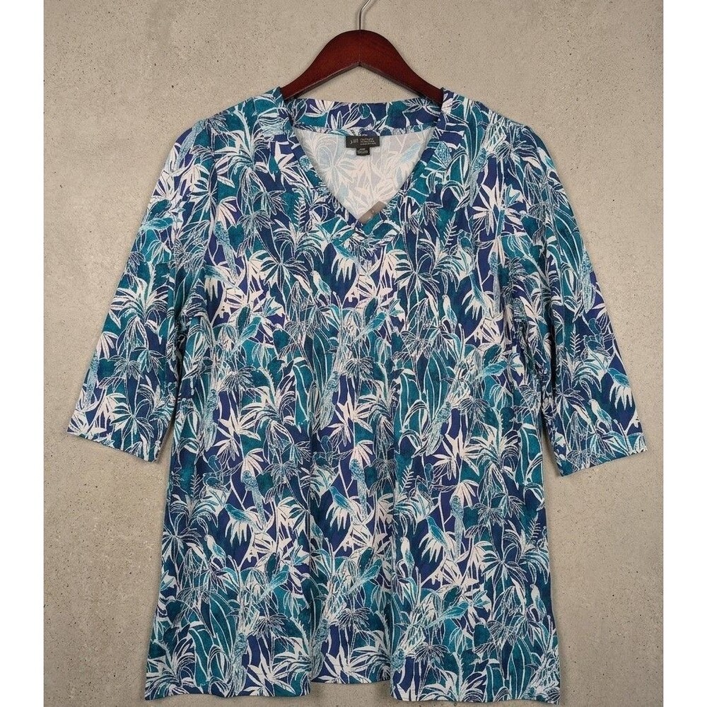 J Jill Wearever Collection Tropical Floral Parrot Top